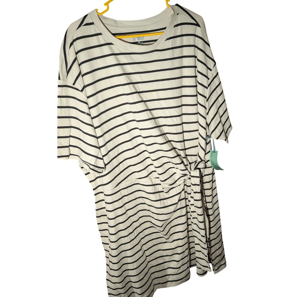 Terra & Sky T-Shirt Dress Womens 4X Beige New Front Twist Striped Short Sleeve